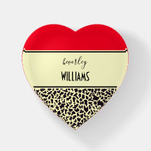 Personalisiert Leopard Creme Herz Paperweight