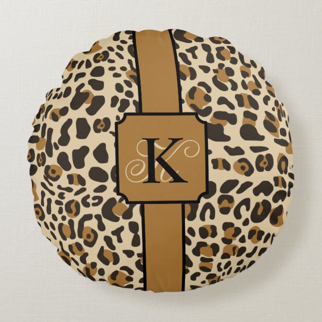 Personalisiert Leopard Jaguar Animal Print Muster Rundes Kissen (Vorderseite)