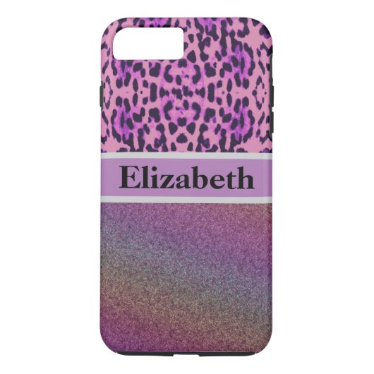 Personalisiert Leopard Lila Glitzer Kristall Case-Mate iPhone Hülle (Rückseite)