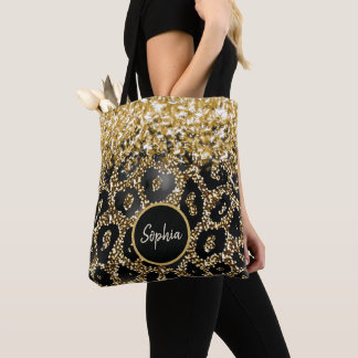 Personalisiert Leopard Print Glamour Glitzer Agate Tasche