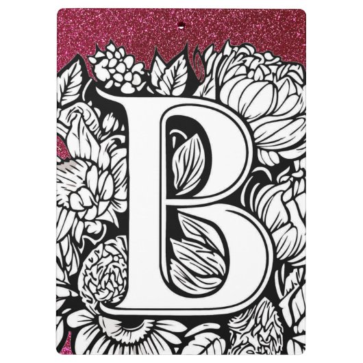Personalisiert Letter B Glitzer Tattoo Blume Klemmbrett (Rückseite)