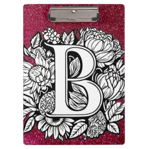 Personalisiert Letter B Glitzer Tattoo Blume Klemmbrett