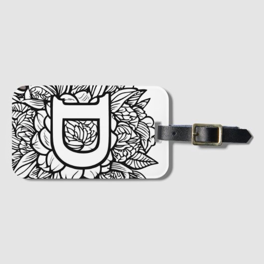 Personalisiert Letter D Schwarz-weiß Blumenattoo Gepäckanhänger (Vorderseite (Horizontal))