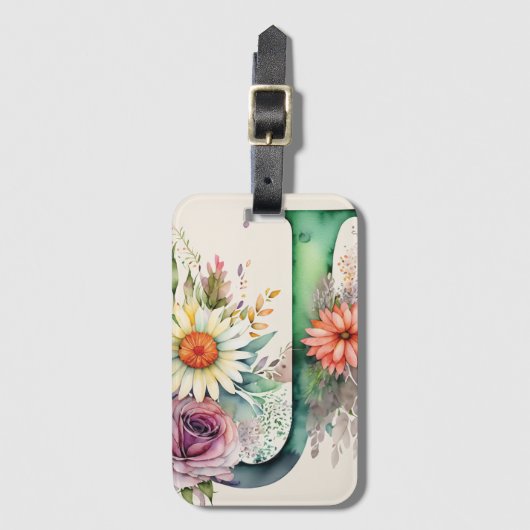 Personalisiert Letter J Daisy Floral Watercolor Gepäckanhänger (Vorderseite Vertikal)