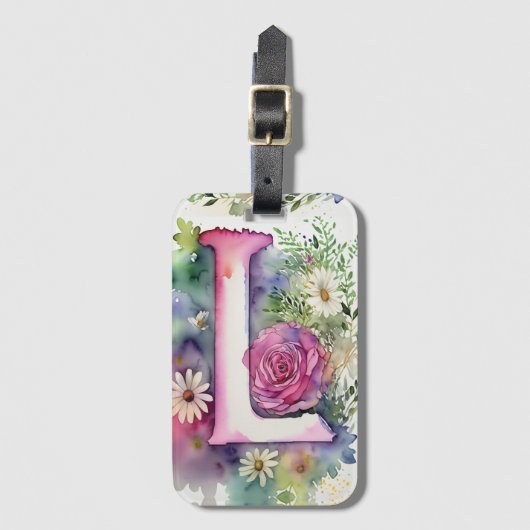 Personalisiert Letter L Daisy Floral Water color Gepäckanhänger (Vorderseite Vertikal)