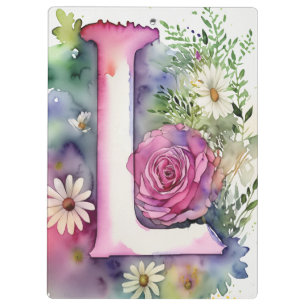 Personalisiert Letter L Floral Watercolor Lehrer Klemmbrett