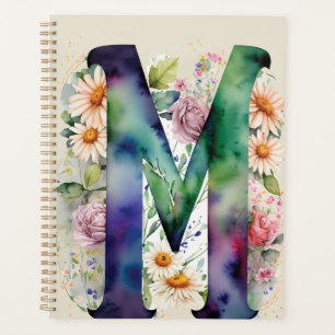 Personalisiert Letter M Floral Watercolor Notebook Planer