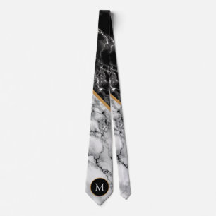 Personalisiert Letter Neck Tie Schwarz-weiß Marble Krawatte