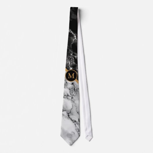 Personalisiert Letter Neck Tie Schwarz-weiß Marble Krawatte (Vorderseite)