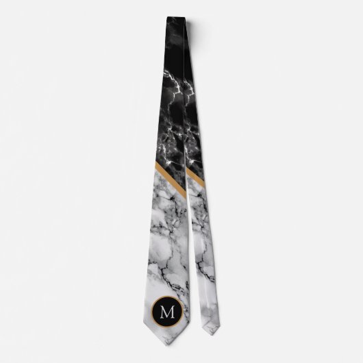 Personalisiert Letter Neck Tie Schwarz-weiß Marble Krawatte (Vorderseite)