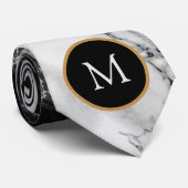 Personalisiert Letter Neck Tie Schwarz-weiß Marble Krawatte (Gerollt)