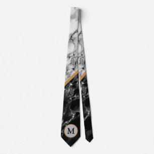 Personalisiert Letter Neck Tie Schwarz-weiß Marble Krawatte