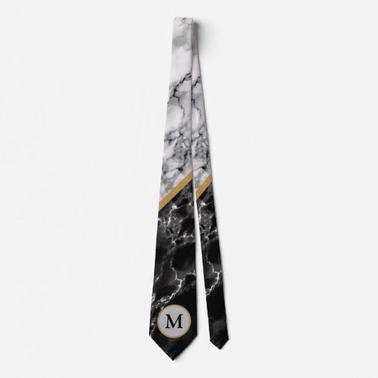 Personalisiert Letter Neck Tie Schwarz-weiß Marble Krawatte (Vorderseite)