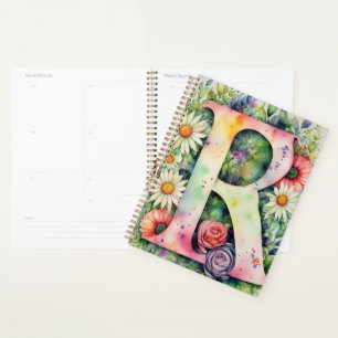 Personalisiert Letter R Floral Watercolor-Notebook Planer