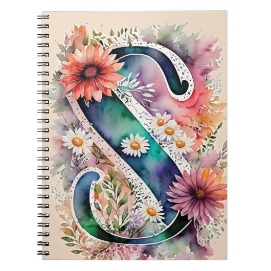 Personalisiert Letter S Floral Watercolor-Notebook Notizblock (Vorderseite)