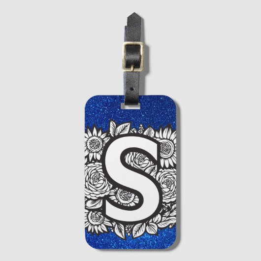 Personalisiert Letter S Glitzer Tattoo-Blume Gepäckanhänger (Vorderseite Vertikal)