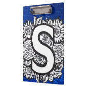 Personalisiert Letter S Glitzer Tattoo-Blume Klemmbrett (Links)