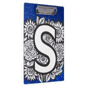 Personalisiert Letter S Glitzer Tattoo-Blume Klemmbrett (Rechts)