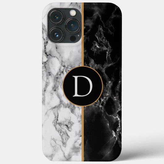 Personalisiert Letter Schwarz-weiß Marble iPhone C Case-Mate iPhone Hülle (Rückseite)