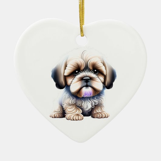 Personalisiert Lhasa Apso Puppy Keramik Ornament (Vorne)