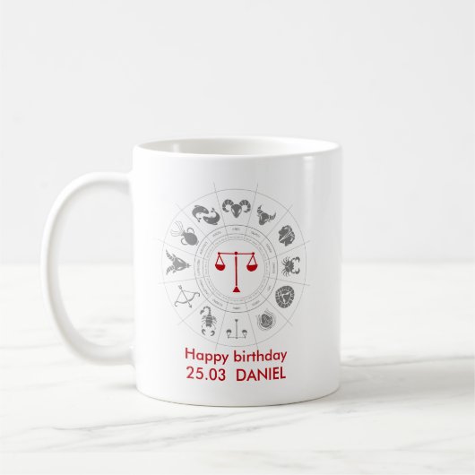 Personalisiert Libra Zodiac Geburtstagsgeschenk Kaffeetasse (Links)