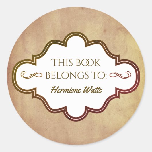 Personalisiert Library Buchzeichen Vintag Parchmen Runder Aufkleber (Vorderseite)