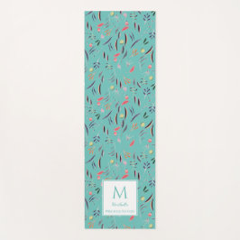 Personalisiert LICHT AQUAMARINE florale Monogramm Yogamatte