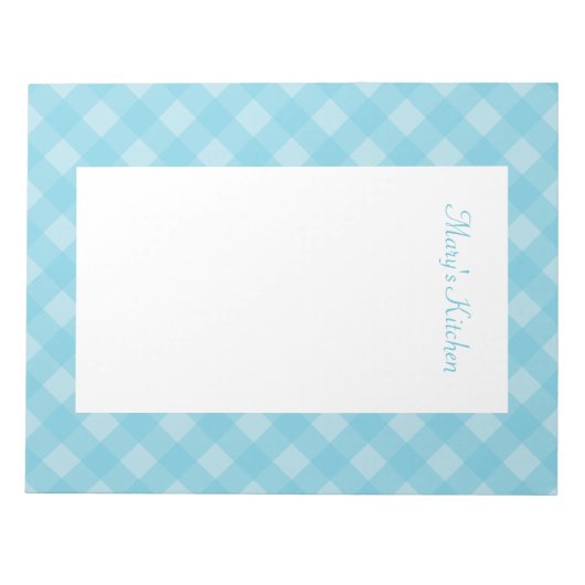 Personalisiert Light Blue Gingham Notepad Notizblock (Vorderseite)