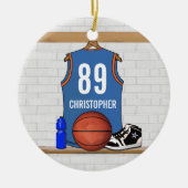 Personalisiert Light Blue Orange Basketball Jersey Keramik Ornament (Vorne)