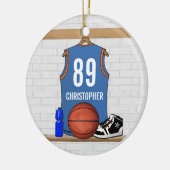 Personalisiert Light Blue Orange Basketball Jersey Keramik Ornament (Links)