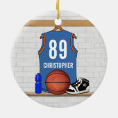 Personalisiert Light Blue Orange Basketball Jersey Keramik Ornament (Hinten)