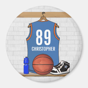 Personalisiert Light Blue Orange Basketball Jersey Magnet