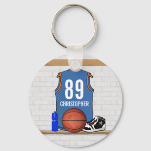 Personalisiert Light Blue Orange Basketball Jersey Schlüsselanhänger