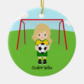 Personalisiert Light Hair Soccer Girl Weihnachten Keramik Ornament (Vorne)
