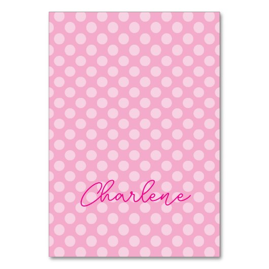 Personalisiert Light Pink Polka Dot Name Platzkart Tischnummer (Vorderseite)