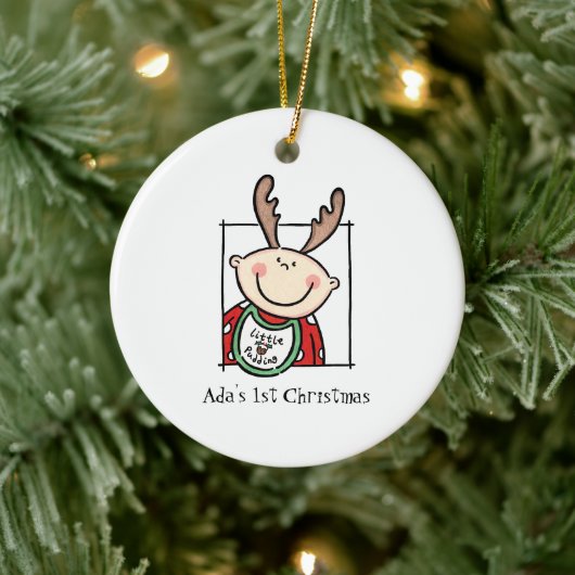 Personalisiert Light Skin Tone Baby Face Baby's 1. Keramik Ornament (Baum)