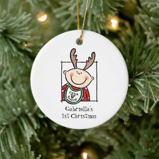 Personalisiert Light Skin Tone Baby Face Baby's 1. Keramik Ornament (Baum)