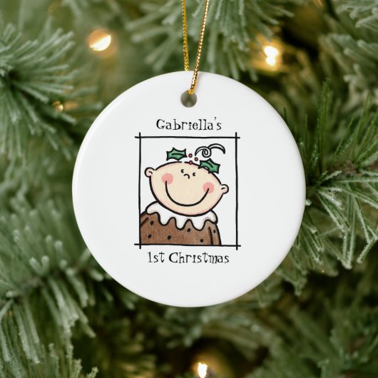 Personalisiert Light Skin Tone Baby Face Baby's 1. Keramik Ornament (Baum)