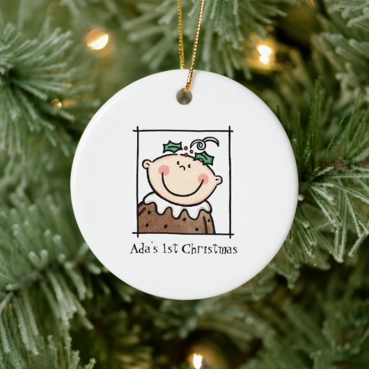 Personalisiert Light Skin Tone Baby Face Baby's 1. Keramik Ornament (Baum)