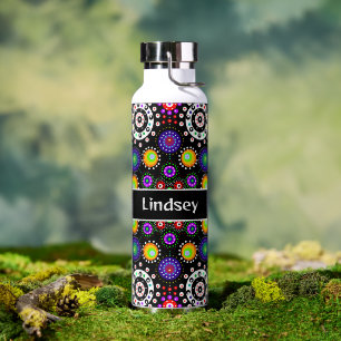 Personalisiert Lila Orange Black Dot Mandala Trinkflasche