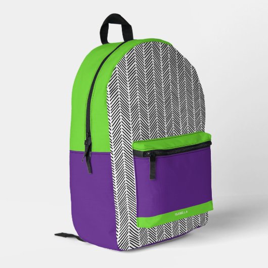 Personalisiert Lila und grün Bedruckter Rucksack (Rückseitige Ecke links)