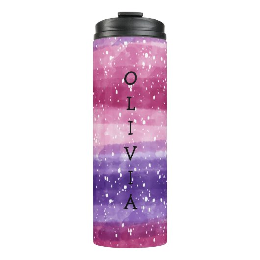 Personalisiert Lila und rosa gesprenkelt Thermosbecher (Vorderseite)