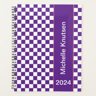 Personalisiert lila und weiß Checkered 2024 Planer
