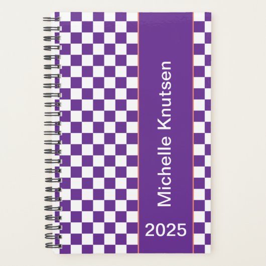 Personalisiert lila und weiß Checkered 2025 Planer (Vorderseite)