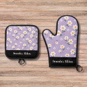 Personalisiert Lila Weiße Flora Küche Ofenhandschuh & Topflappen-Set