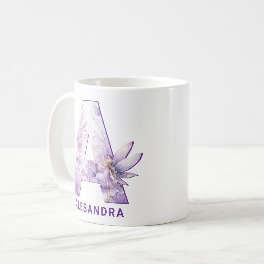 Personalisiert Lilac Fairy Monogram A Kaffeetasse (Vorderseite Links)