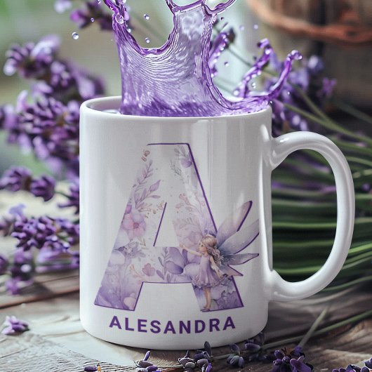 Personalisiert Lilac Fairy Monogram A Kaffeetasse