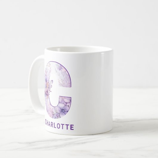 Personalisiert Lilac Fairy Monogram C Kaffeetasse (Vorderseite Links)