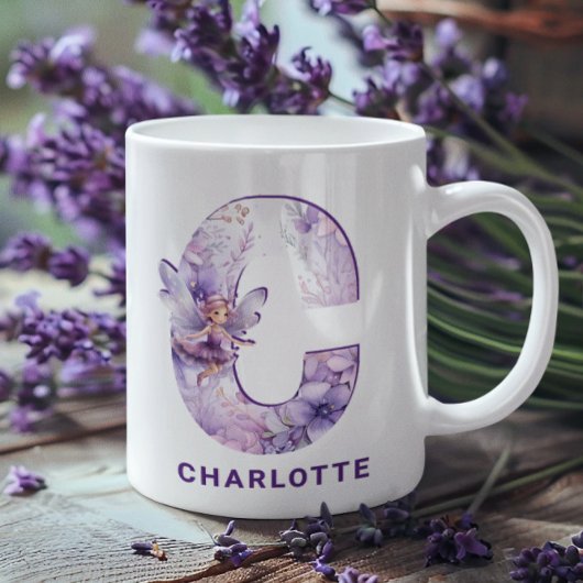 Personalisiert Lilac Fairy Monogram C Kaffeetasse