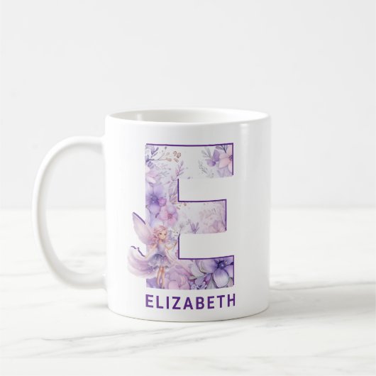 Personalisiert Lilac Fairy Monogram E Kaffeetasse (Links)